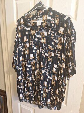 United Men’s 2XL Black Button-Front Short Sleeve Shirt – Classic Casual Dress